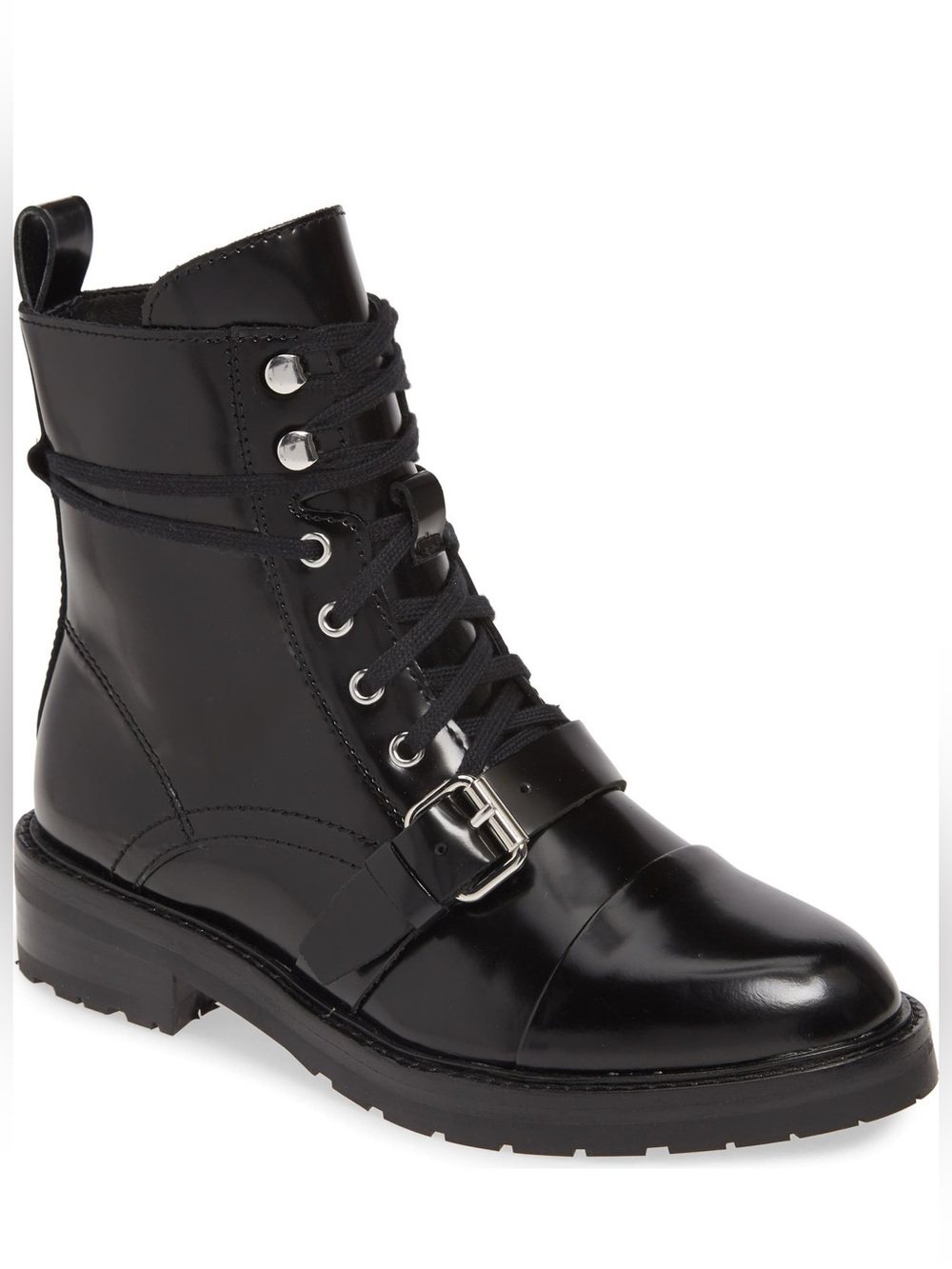 New All Saints Donita Combat Boots Black Patent Leather Sz 37